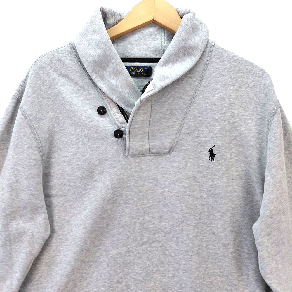 Polo Ralph Lauren Sweater Men 2XL Gray 1/4 Zip Buton Shawl Collar Sweatshirt XXL